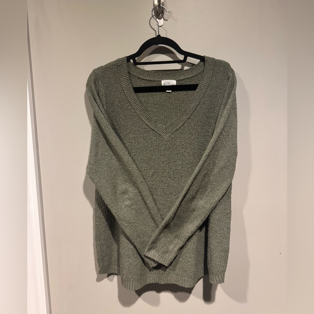 Olive Green V-Neck Sweater